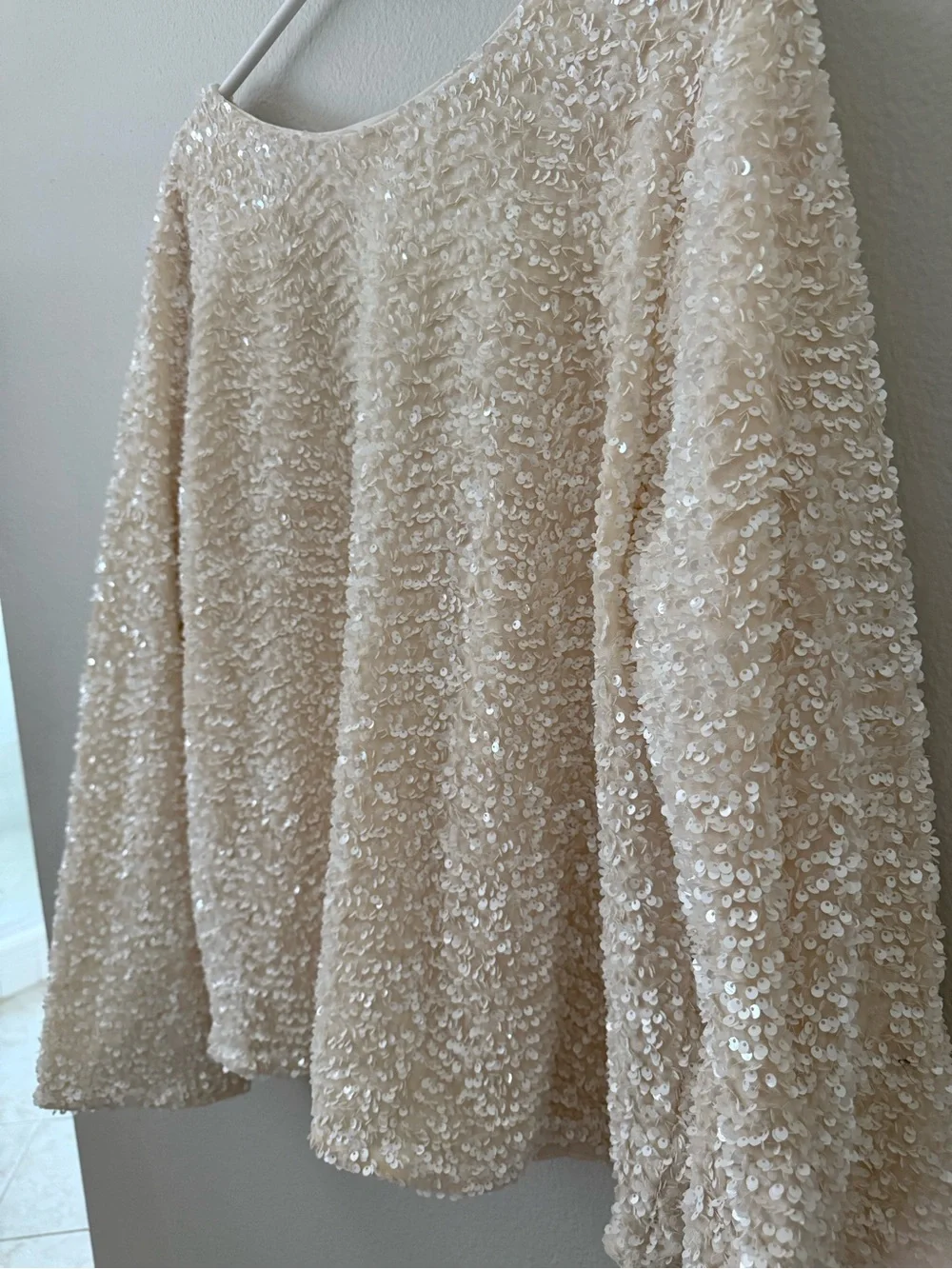 H&M Cream Sequin-Textured Long Sleeve top